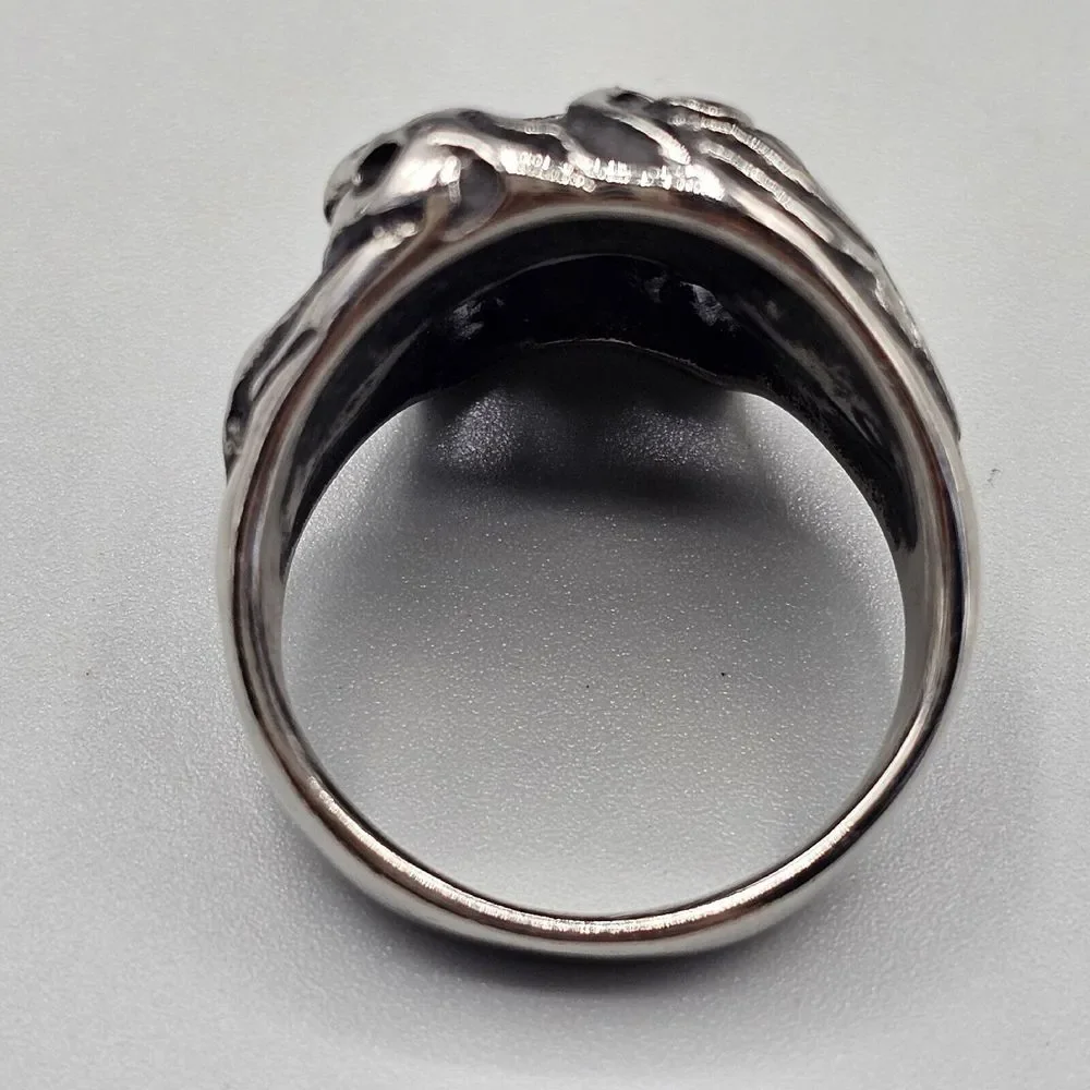 Mens Stainless Steel Skull Ring Gothic Biker Halloween Metal Punk 3D Size 10.5